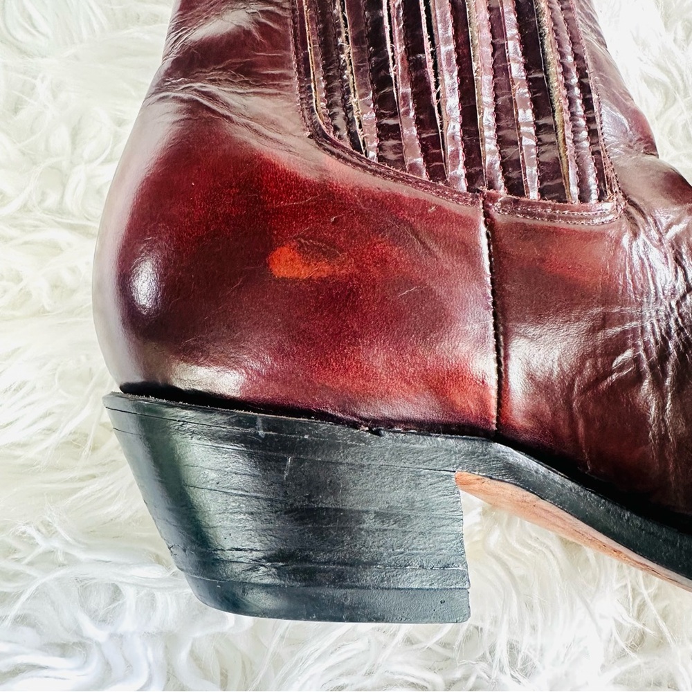 Mens Burgundy Leather Western Boots - Picture 4 of 16